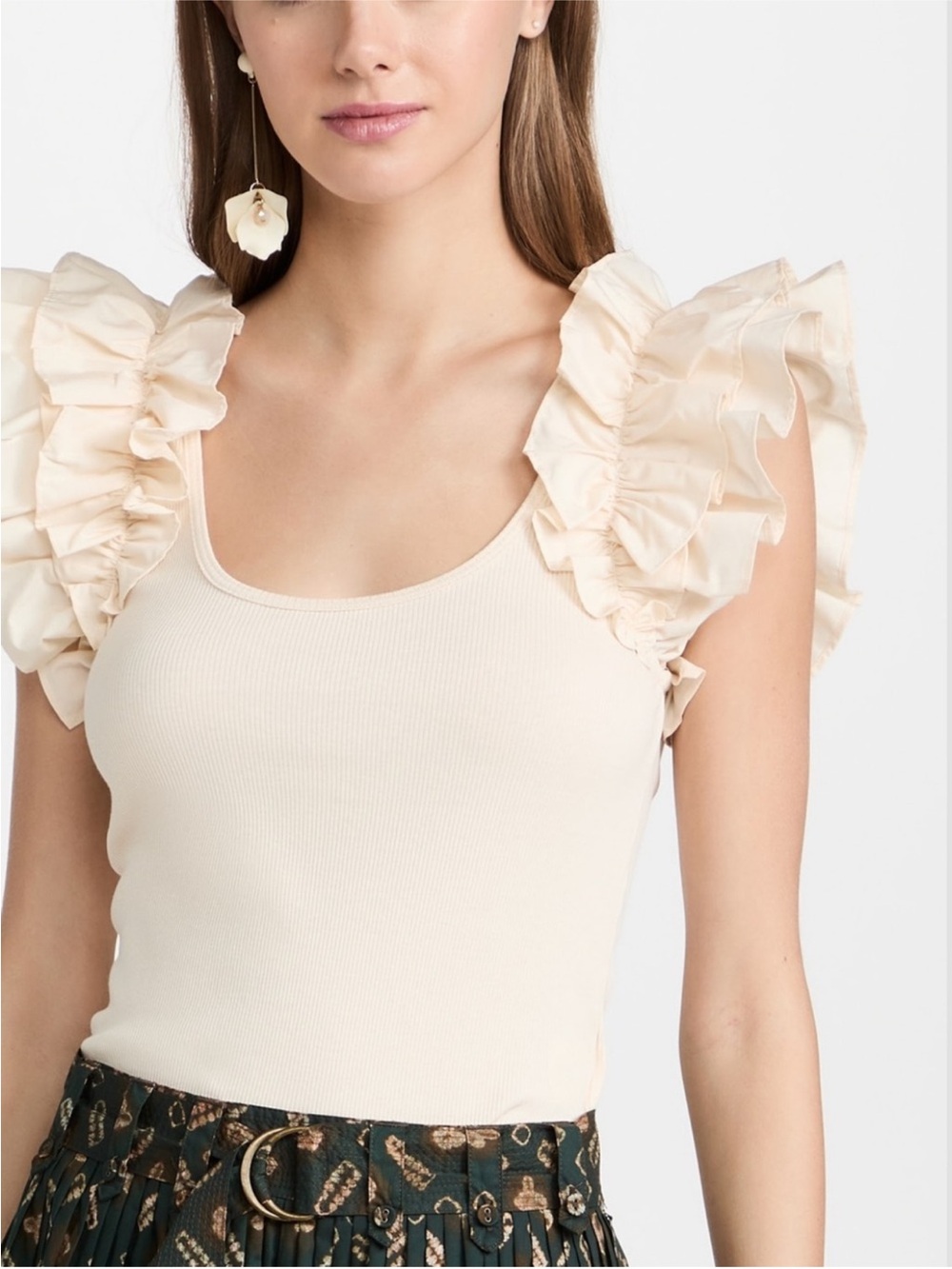 Ulla Johnson Ruffle Sleeve Scoop Neck Tank Top - Cream